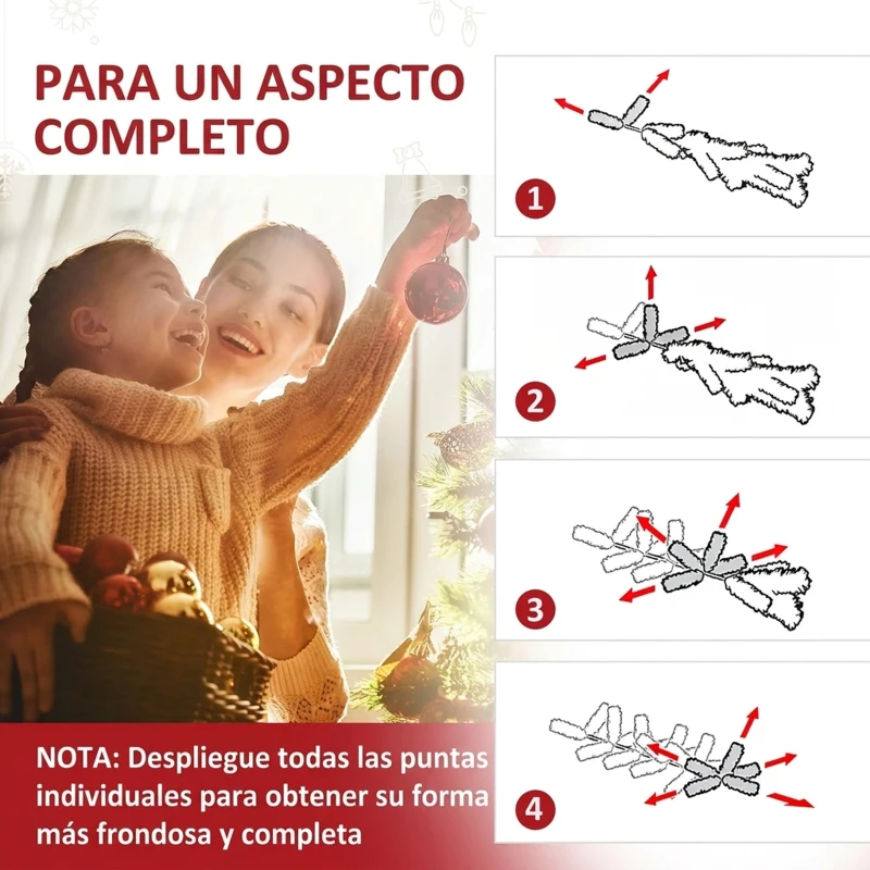 HOMCOM Árbol de Navidad Artificial 210 cm con 700 LED Blanco Cálido 2154 Puntas, Base Metálica Plegable Verde