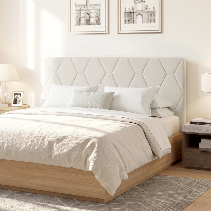 HOMCOM Cabecero de Cama 160 cm con Altura Ajustable de Chenilla Diseño de Rombos y Estructura Metálica Blanco