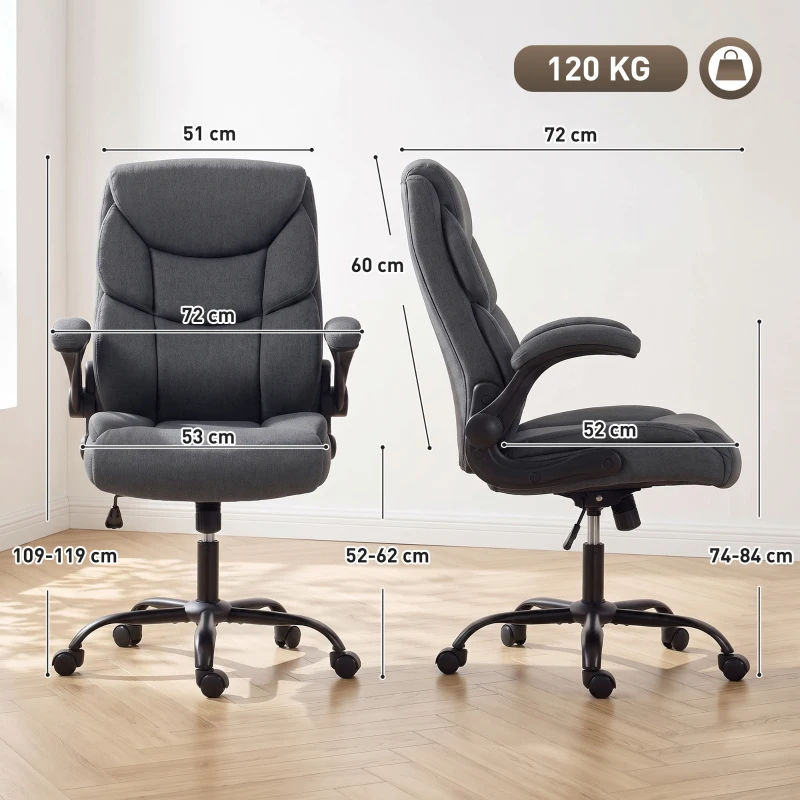 HOMCOM Office Chair, Executive Desk Chair with Flip-up Armrest, Thick Padding, 360 Degree Swivel, Dark Grey