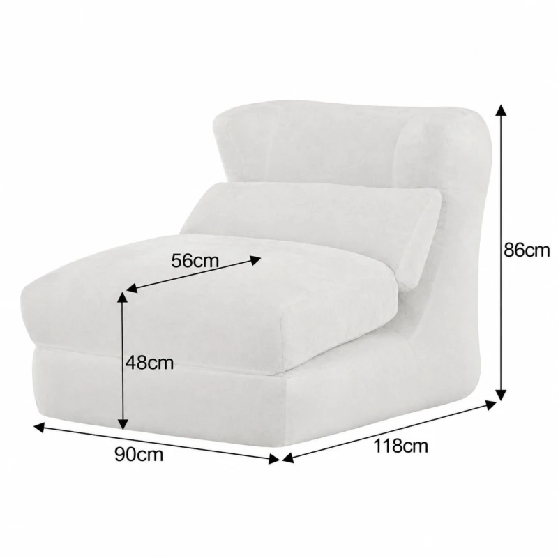Knochenloser Sofa-Kombinationssitz, umwandelbar von einem einzelnen Sessel in einen Sessel, geeignet für Wohnzimmer und Schlafzimmer, 90L x 118B x 86H cm,Weiß