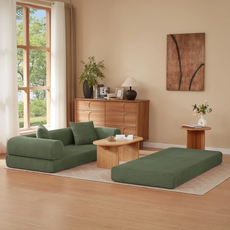 Tatami Style Boneless Sofa Combination Seat, umwandelbar zu einem Bett, geeignet für Wohnzimmer und Schlafzimmer, 195L x 89B x 59H cm, Grün
