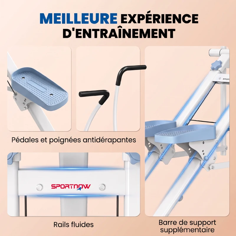 SPORTNOW Stepper d'Escalier Pliable, Hauteur Réglable, Écran LCD, Pédales Réglables, Charge 100 kg, 85 x 80 x 142 cm, Blanc