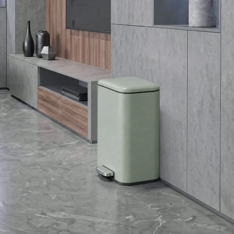 HOMCOM 20 L Kitchen Pedal Bin, Metal Rubbish Bin with Removable Inner Bucket, Soft-Close & Stay-Open Lid, Light Green