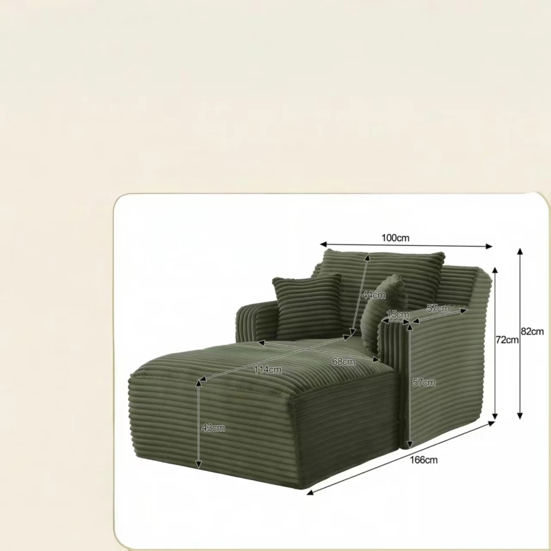 Moderner Cord-Loungesessel, bequemes Schlafsofa/Liegestuhl, geeignet für Wohnzimmer und Büro, 100L x 166B x 72H cm,Grün