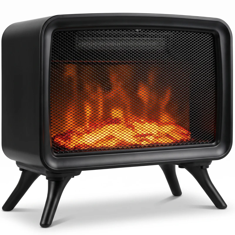 HOMCOM Elektrokamin 800/1600W elektrischer Kamin mit Heizung, Abnehmbarer Sockel, Einstellbarer Thermostat 3D-Flammeneffekt