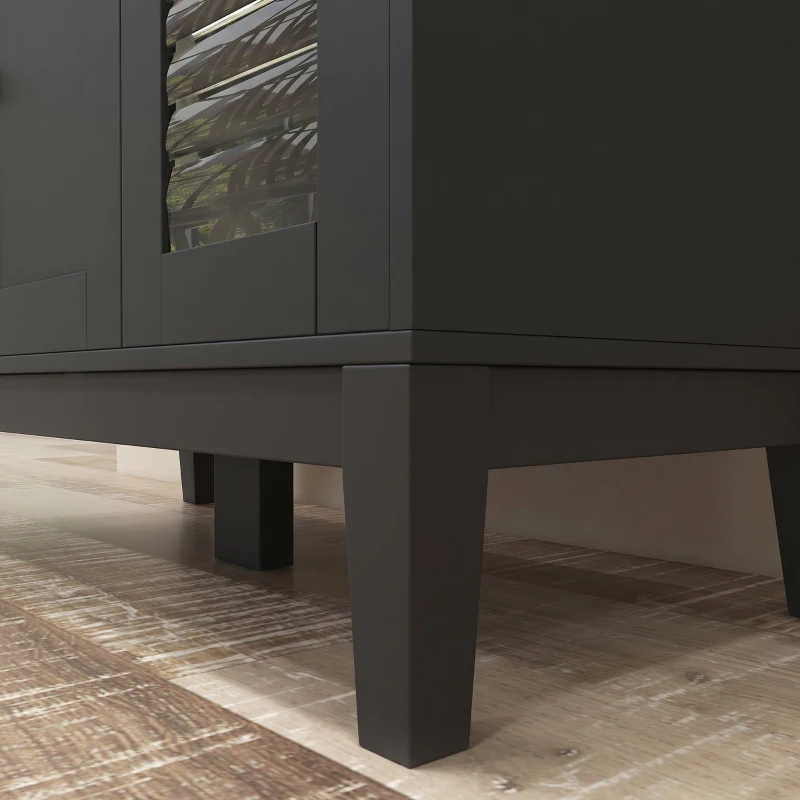 HOMCOM Mueble armario microondas para cocina con 1 nicho, 3 puertas pasacables 80 x 35 x 97 cm negro y aspecto madera