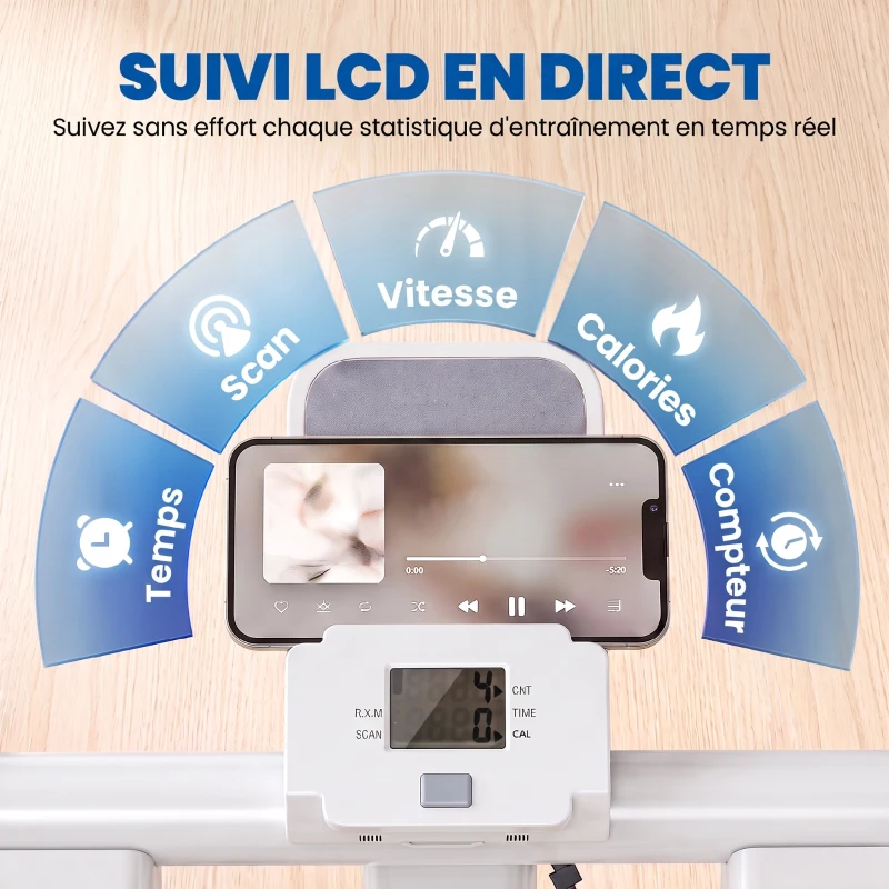 SPORTNOW Stepper d'Escalier Pliable, Hauteur Réglable, Écran LCD, Pédales Réglables, Charge 100 kg, 85 x 80 x 142 cm, Blanc