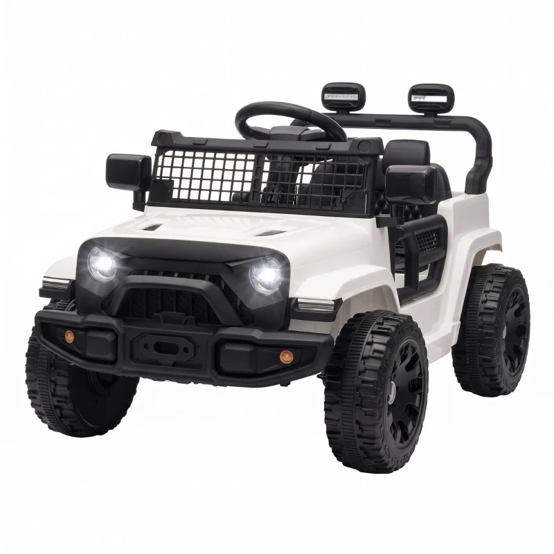 AIYAPLAY 12V Electric Car for Kids with Remote, Dual Motors, Rear Suspension, Soft Start, Music, Lights for 3-8 Years, White