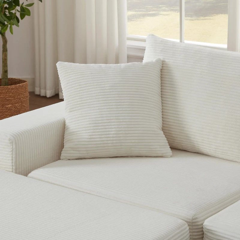 Knochenlose Sofabestuhlung mit rutschfester Basis, mit breiten Armlehnen, bequemen Rückenlehnen und einem hochelastischen Polster, Maße 259,5 L x 96 B x 64,5 H cm, Weiß