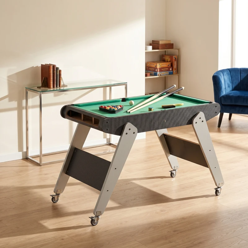 HOMCOM Mesa Multijuegos 6en1 para Niños de +7 Años con Ruedas Billar Futbolín Ping-Pong Anillas Hockey 120x88x79cm Negro
