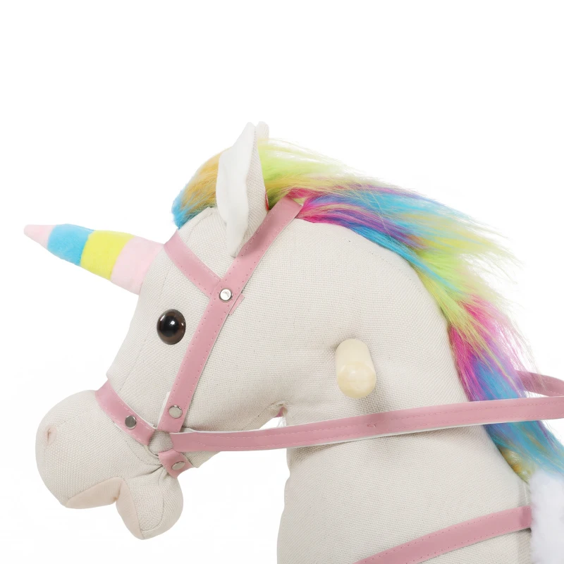 AIYAPLAY Caballito Balancín para Bebés Diseño Unicornio con Sonido Caballo Balancín Base de Madera para Niños 1-3 Años Crema