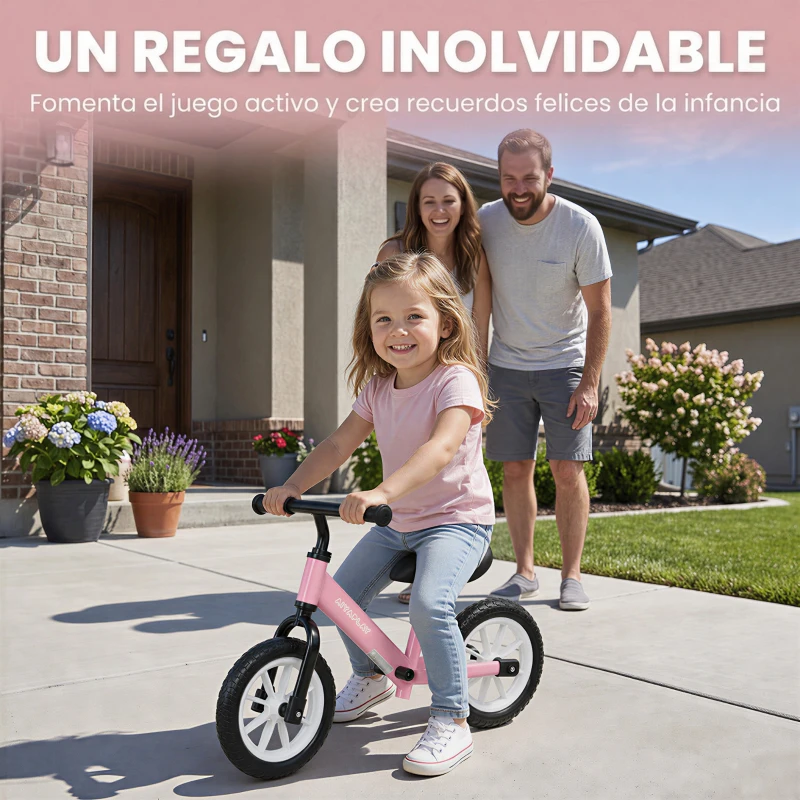 AIYAPLAY Bicicleta de Equilibrio para Niños de 2 a 5 Años con Ruedas Luminosas y Silenciosas Asiento y Manillar Ajustables Rosa