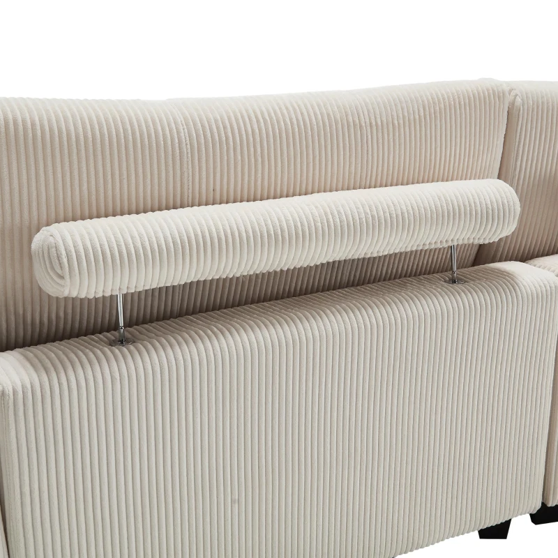Das schwarze Cord-Doppelsofa verfügt über 2 Kissen, 4 Becherhalter und 4 Seitentaschen, kann in zwei unabhängige Sitze geteilt werden, 224L x 140B x 81H cm , Beige