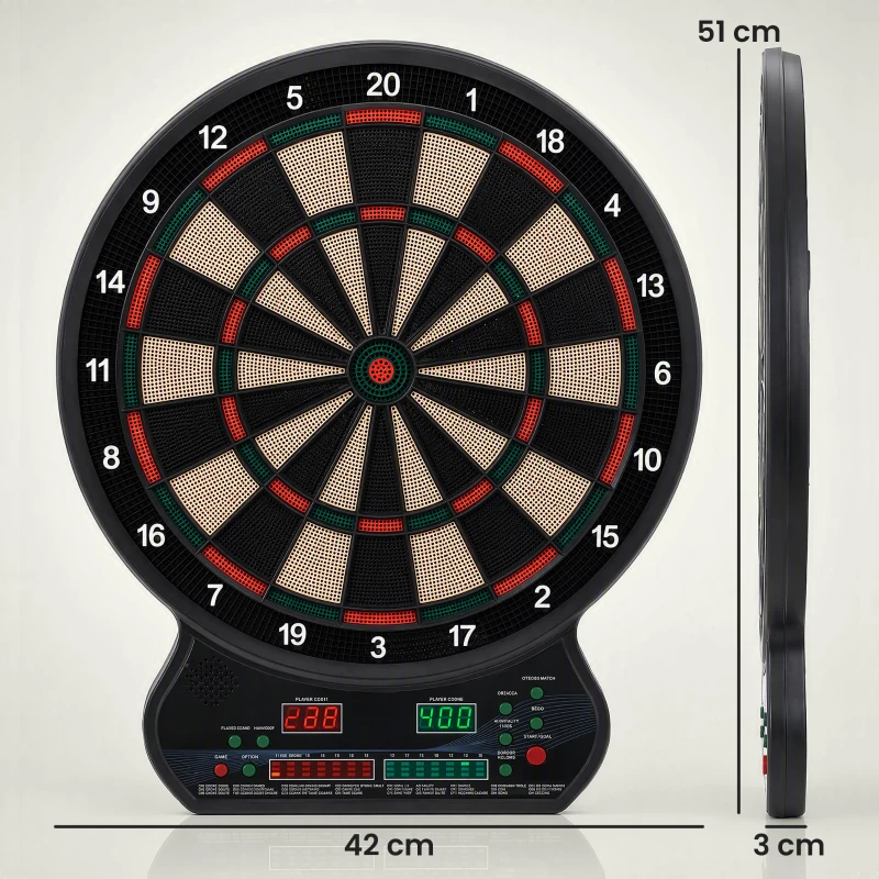HOMCOM Electronic Hanging Dartboard LED Digital Score Set 27 Games and 202 Variations with 12 Soft Tip Darts