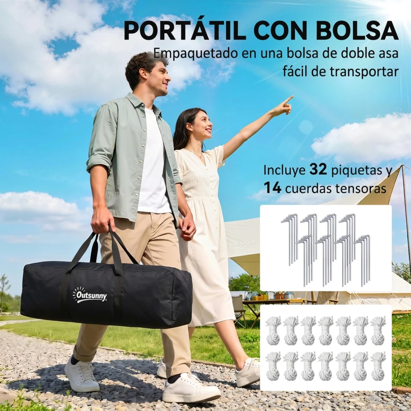 Outsunny Tienda de Campaña Familiar para 4 Personas con 2 Ventanas y Bolsa de Transporte Impermeable Anti-UV 590x245x193cm Gris