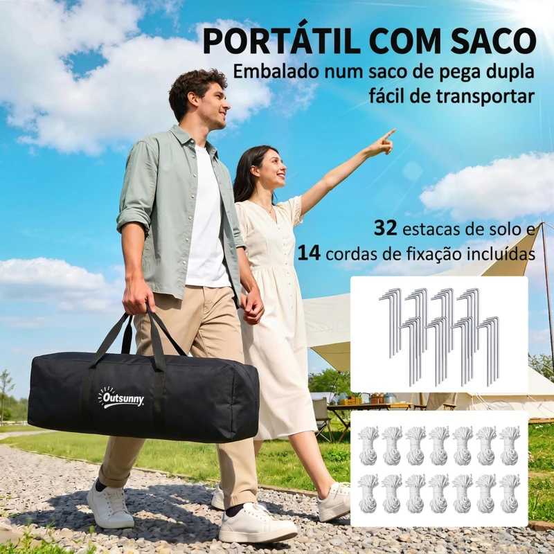 Outsunny Tenda de Campismo Familiar para 4-6 Pessoas Tenda Dobrável com 2 Janelas Impermeável Anti-UV 590x245x193 cm Cinza