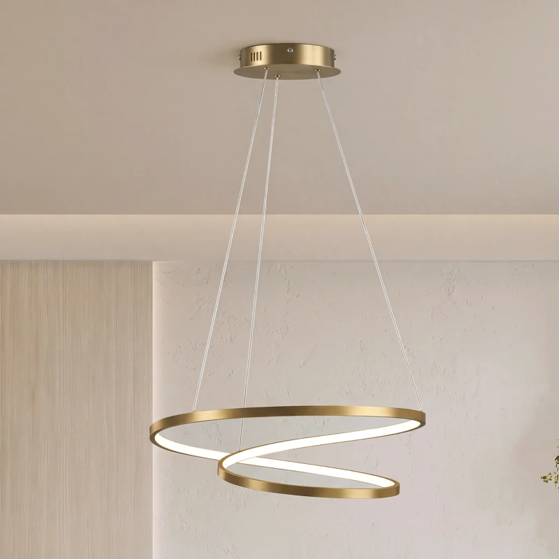HOMCOM Suspension Luminaire avec 2 Anneaux, Lustre Suspendu LED à 3 Températures de Couleur, Hauteur Réglable, Doré