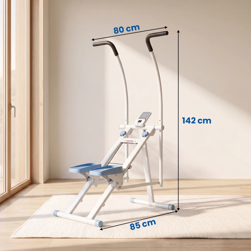 SPORTNOW Stepper d'Escalier Pliable, Hauteur Réglable, Écran LCD, Pédales Réglables, Charge 100 kg, 85 x 80 x 142 cm, Blanc