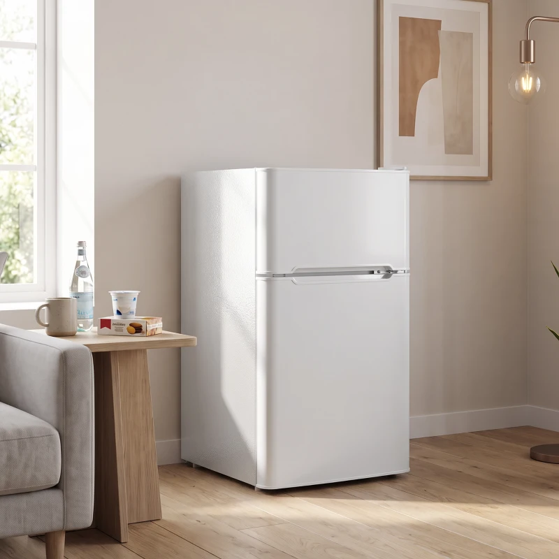 HOMCOM Mini-frigider cu congelator 2-usi cu termostat reglabil Frigider mic pentru băuturi 90L Alb