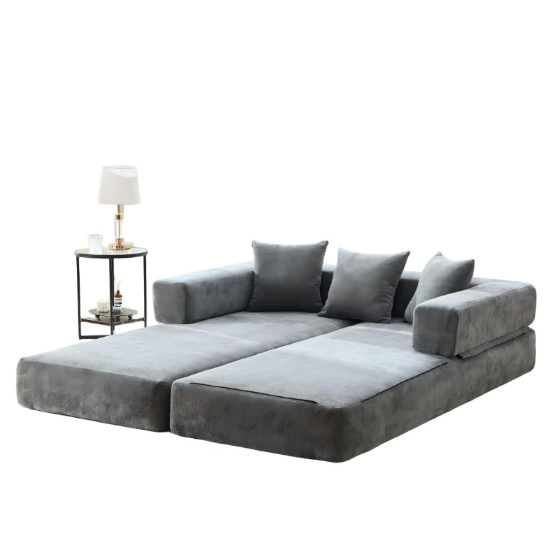 Modulares Chenille-Block-Sofa, frei kombinierbar, mit Seitentaschen zur Verstauung und rutschfestem Fahrgestell, Maße 198L x 79B x 60H cm, Dunkelgrau