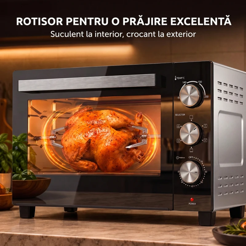 HOMCOM Cuptor Electric 1500W 28L cu Temperatură Reglabilă până la 230°C, Timer 60 min, Grătar, Tavă și Mâner pentru Tavă