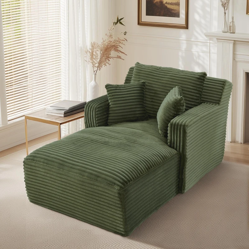 Moderner Cord-Loungesessel, bequemes Schlafsofa/Liegestuhl, geeignet für Wohnzimmer und Büro, 100L x 166B x 72H cm,Grün