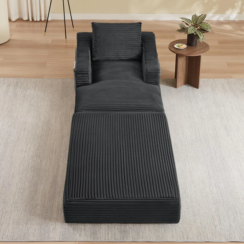 Knochenloses Cord-Freizeitsofa, doppellagiges Design, kann in ein Bett gefaltet werden, 100L x 160B x 64H cm, Dunkelgrau