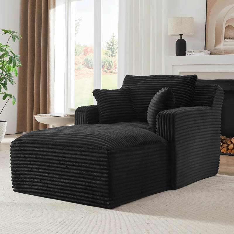 Moderner Cord-Loungesessel, bequemes Schlafsofa/Liegestuhl, geeignet für Wohnzimmer und Büro, 100L x 166B x 72H cm,Schwarz