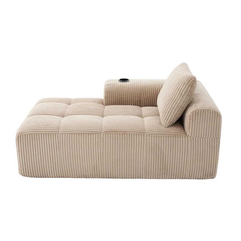 Bequemes Cordsofa mit Rückenlehne, seitlichen Aufbewahrungstaschen für Fernbedienung und Handy, eingebauter Getränkehalter, 158X93X61 cm,, Khaki