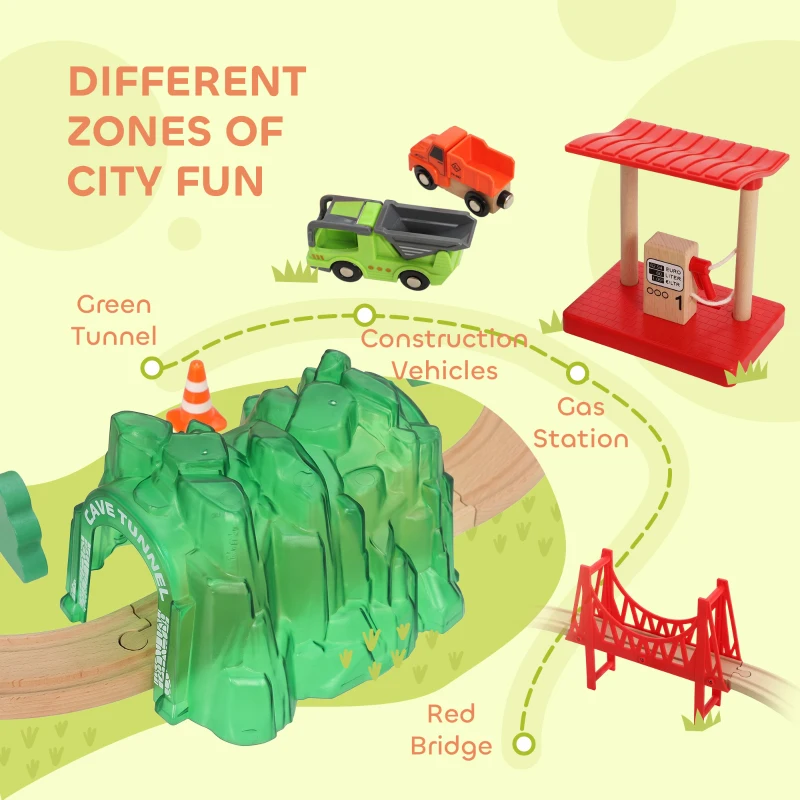 AIYAPLAY 91-Piece Wooden Train Set, Toy Train with Magnetic Crane, Sound Effects Track, for Kids Ages 3+