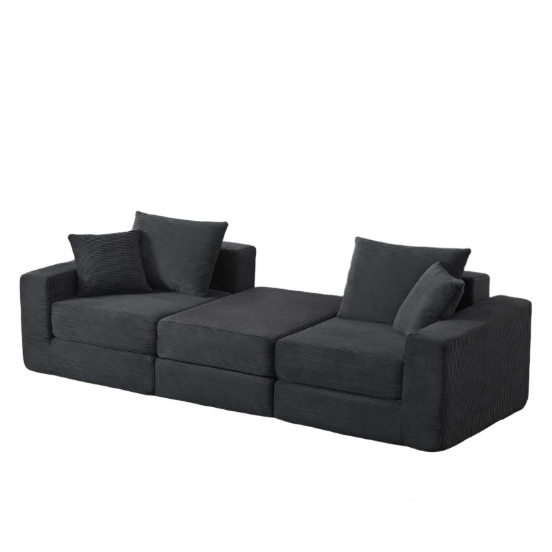 Knochenlose Sofabestuhlung mit rutschfester Basis, mit breiten Armlehnen, bequemen Rückenlehnen und einem hochelastischen Polster, Maße 259,5 L x 96 B x 64,5 H cm, Dunkelgrau