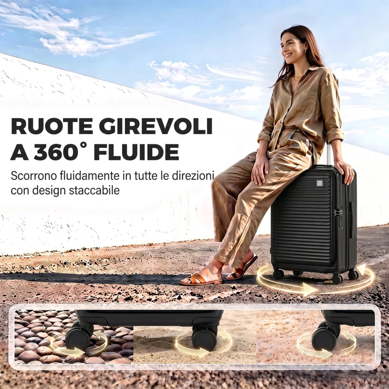 HOMCOM Valigia Rigida Media 71L Espandibile con 4 Ruote e Lucchetto TSA, 43x28x66 cm, Nero