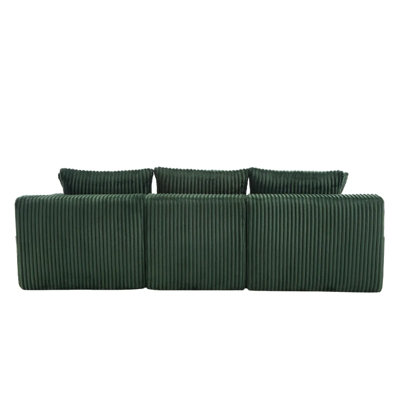 Modulares Sofaset mit Liegestühlen und Doppelbetten, 5 Kissen und 2 Getränkehaltern，257X160X62 cm, Smaragdgrün