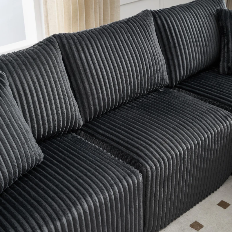 Modulares Sofaset mit Liegestühlen und Doppelbetten, 5 Kissen und 2 Getränkehaltern， 257X160X62 cm, Grau
