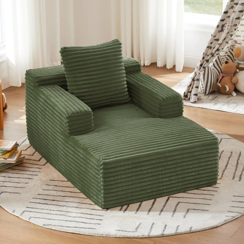 Knochenloses Cordsofa, bequemes Schlafsofa / unzusammengebauter Liegestuhl, Liegestuhl für Wohnzimmer und Büro, 81L x 117B x 50H cm, Grün
