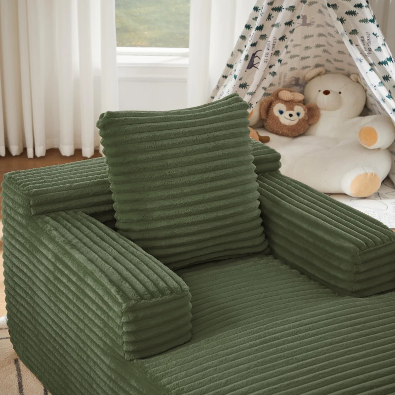 Knochenloses Cordsofa, bequemes Schlafsofa / unzusammengebauter Liegestuhl, Liegestuhl für Wohnzimmer und Büro, 81L x 117B x 50H cm, Grün