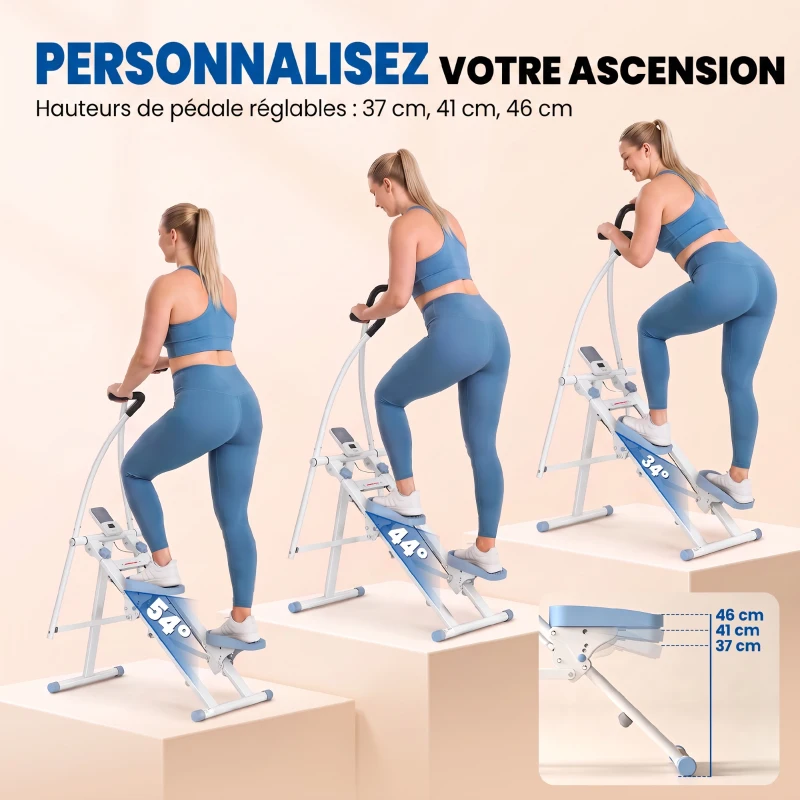 SPORTNOW Stepper d'Escalier Pliable, Hauteur Réglable, Écran LCD, Pédales Réglables, Charge 100 kg, 85 x 80 x 142 cm, Blanc