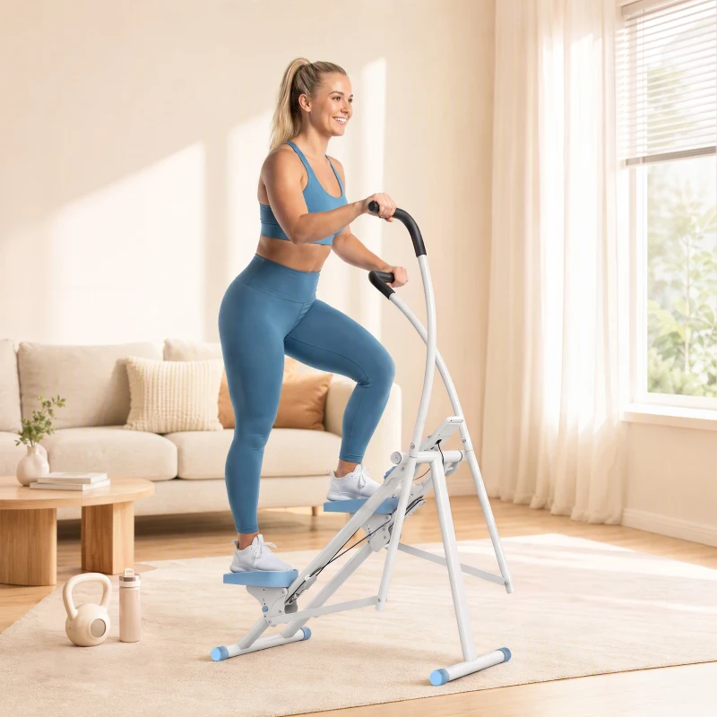 SPORTNOW Stepper d'Escalier Pliable, Hauteur Réglable, Écran LCD, Pédales Réglables, Charge 100 kg, 85 x 80 x 142 cm, Blanc