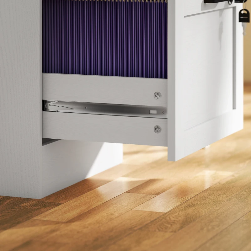 HOMCOM Cassettiera Portadocumenti a 2 Cassetti con Serrature e Spazio per Stampante, in Legno, 40x40x71 cm, Bianco