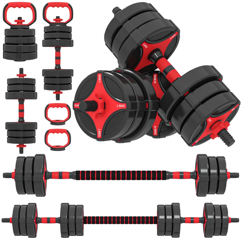 SPORTNOW Ensemble d'haltères réglables 5 en 1, 25 kg, Noir et Rouge