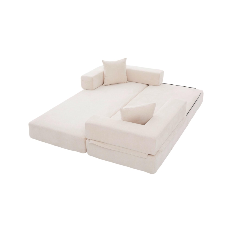 Modulares Chenille-Block-Sofa, frei kombinierbar, mit Seitentaschen zur Verstauung und rutschfestem Fahrgestell, Maße 198L x 79B x 60H cm, Beige