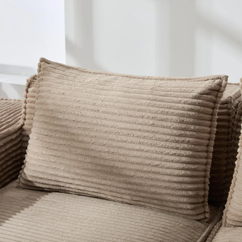 Modulares Doppelsitz-Cordsofa mit Becherhaltern und Seitentaschen, Federkern und hochdichtem Schaumstoff, 188L x 90B x 75H cm, Khaki