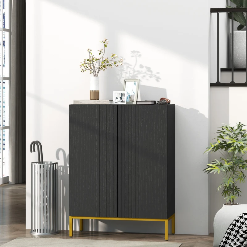 HOMCOM Schuhschrank für 20 Paar, moderner Schuhschrank mit Soft-Close-Türen, verstellbaren Regalen, schwarz, goldene Füße