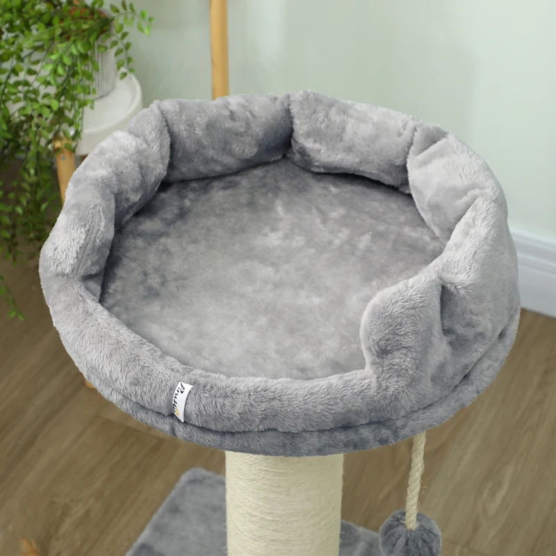 PawHut Rascador para gatos, árbol para gatos, cama para gatos, 1 cama para gatos, incl. juguete para gatos, 55 cm x 55 cm x 83 cm, Gris