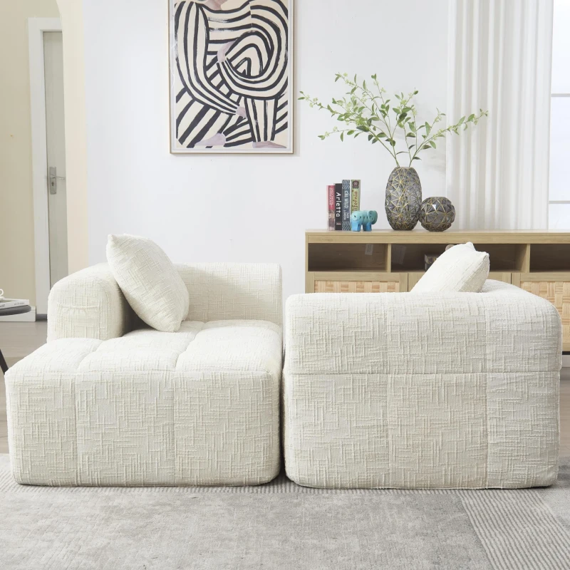 Modernes L-förmiges Wildledersofa, 3 Kissen, fernbedienbare Seitentaschen, 250L x 158B x 60H,Beige