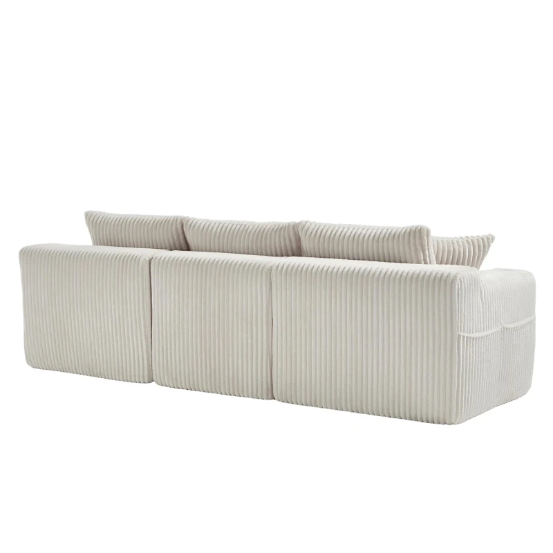 Modulares Sofaset mit Liegestühlen und Doppelbetten, 5 Kissen und 2 Getränkehaltern， 257×160×62 cm, Beige