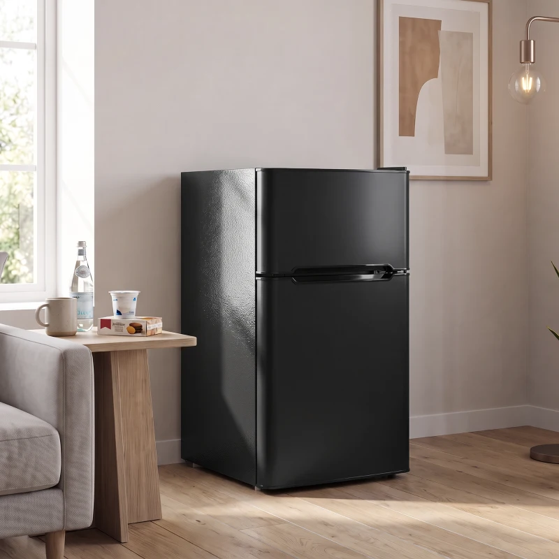 HOMCOM Mini Réfrigérateur Congélateur 90 L, Petit Frigo Compact Silencieux, 2 Portes Réversibles, Thermostat Réglable, Noir