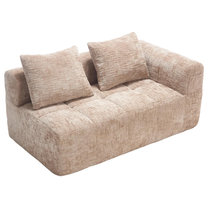 Bequemes Doppelsofa mit Kissen, Seitentaschen für Fernbedienung und Handy, 158X90X60 cm, Khaki