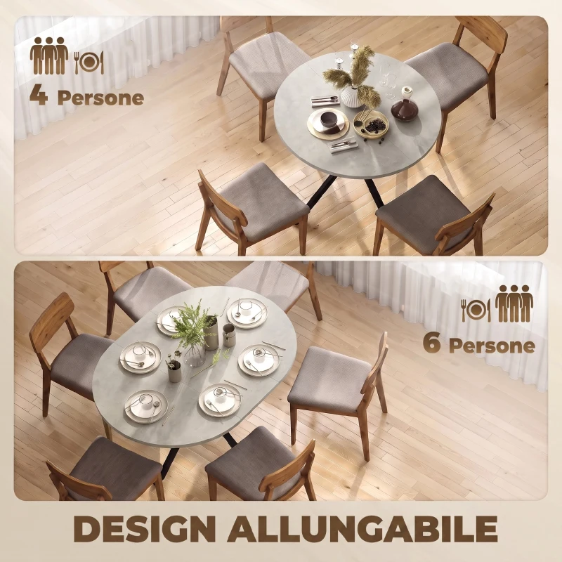 HOMCOM Tavolo Pranzo Allungabile 4-6 Posti, Allunga a Farfalla e Base a X, Grigio Cemento
