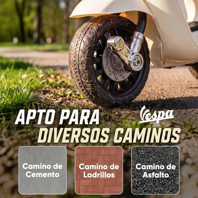 AIYAPLAY Moto Eléctrica para Niños Licencia Mini Vespa GTS 2 Ruedas Auxiliares Batería de Litio Faro Bocina Respaldo Blanco